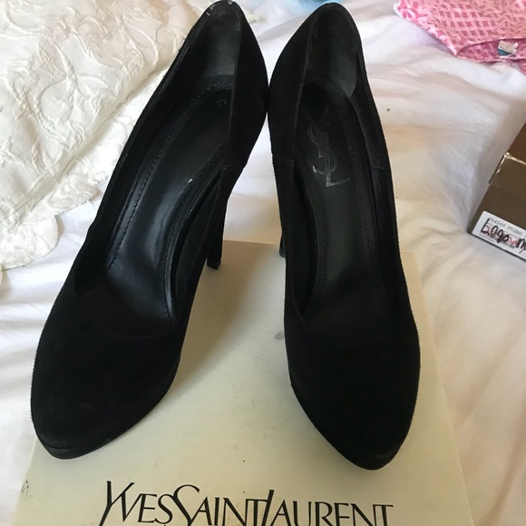 Black suede platform YSL heels - Picture 1 of 5